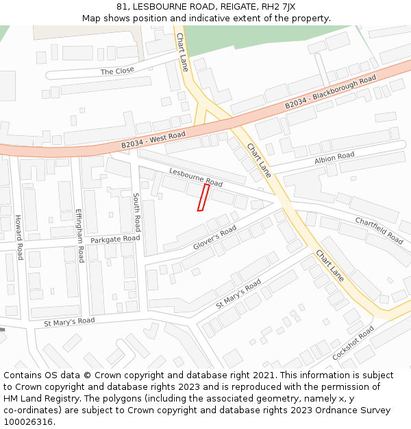 81, LESBOURNE ROAD, REIGATE, RH2 7JX: Location map and indicative extent of plot