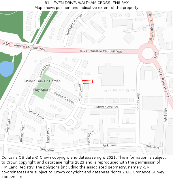 81, LEVEN DRIVE, WALTHAM CROSS, EN8 8AX: Location map and indicative extent of plot