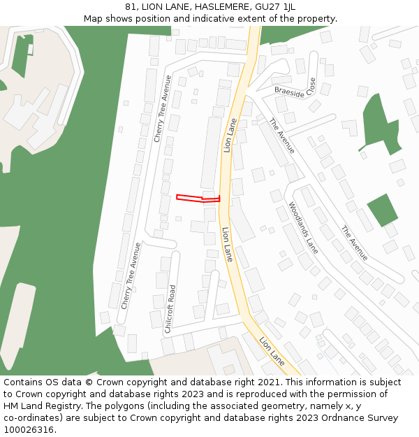 81, LION LANE, HASLEMERE, GU27 1JL: Location map and indicative extent of plot