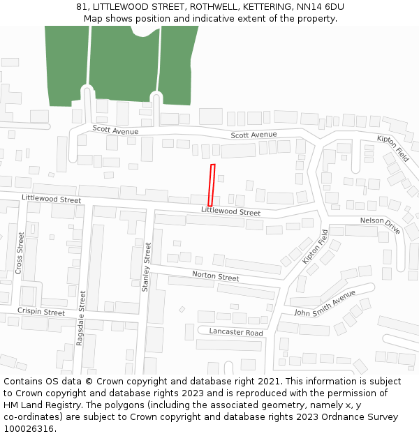 81, LITTLEWOOD STREET, ROTHWELL, KETTERING, NN14 6DU: Location map and indicative extent of plot