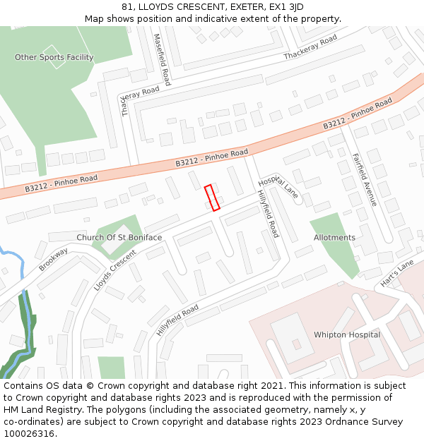 81, LLOYDS CRESCENT, EXETER, EX1 3JD: Location map and indicative extent of plot