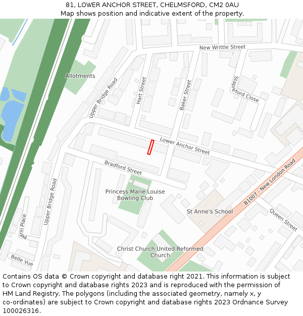 81, LOWER ANCHOR STREET, CHELMSFORD, CM2 0AU: Location map and indicative extent of plot