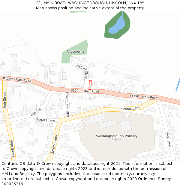 81, MAIN ROAD, WASHINGBOROUGH, LINCOLN, LN4 1AY: Location map and indicative extent of plot
