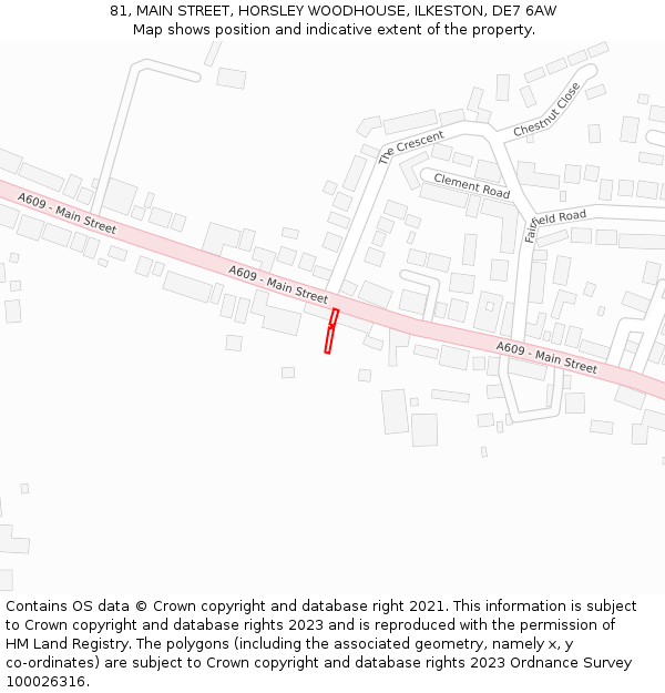 81, MAIN STREET, HORSLEY WOODHOUSE, ILKESTON, DE7 6AW: Location map and indicative extent of plot