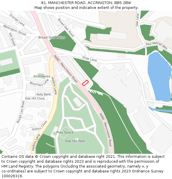 81, MANCHESTER ROAD, ACCRINGTON, BB5 2BW: Location map and indicative extent of plot