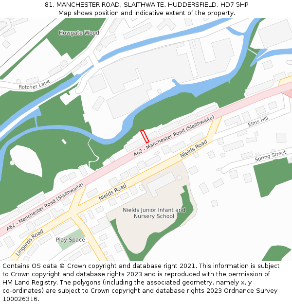 81, MANCHESTER ROAD, SLAITHWAITE, HUDDERSFIELD, HD7 5HP: Location map and indicative extent of plot