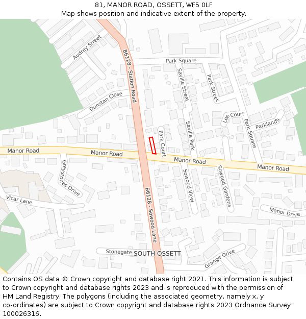 81, MANOR ROAD, OSSETT, WF5 0LF: Location map and indicative extent of plot