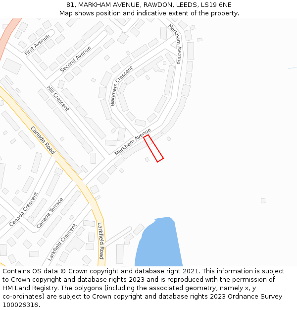81, MARKHAM AVENUE, RAWDON, LEEDS, LS19 6NE: Location map and indicative extent of plot