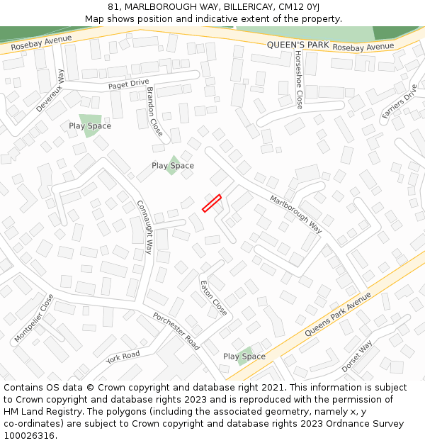 81, MARLBOROUGH WAY, BILLERICAY, CM12 0YJ: Location map and indicative extent of plot
