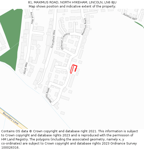 81, MAXIMUS ROAD, NORTH HYKEHAM, LINCOLN, LN6 8JU: Location map and indicative extent of plot