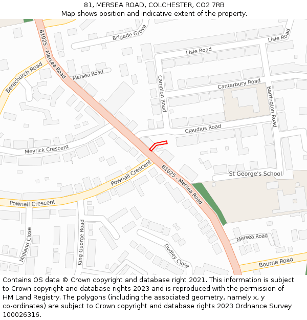 81, MERSEA ROAD, COLCHESTER, CO2 7RB: Location map and indicative extent of plot