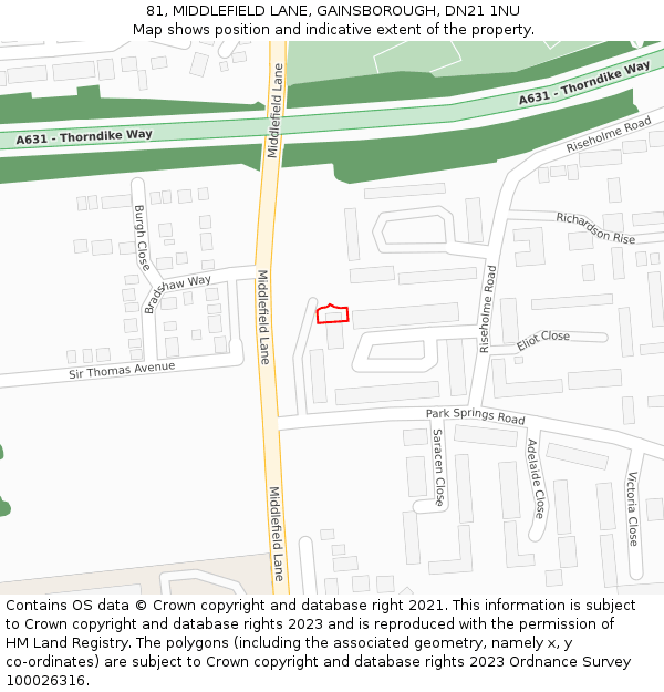 81, MIDDLEFIELD LANE, GAINSBOROUGH, DN21 1NU: Location map and indicative extent of plot