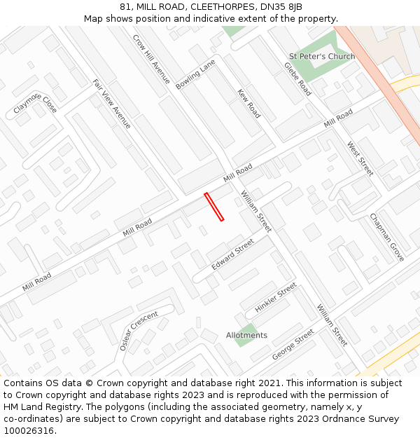 81, MILL ROAD, CLEETHORPES, DN35 8JB: Location map and indicative extent of plot
