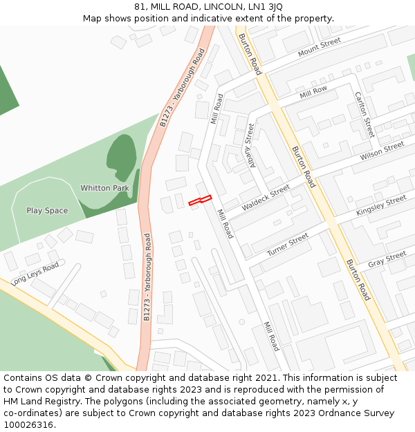 81, MILL ROAD, LINCOLN, LN1 3JQ: Location map and indicative extent of plot
