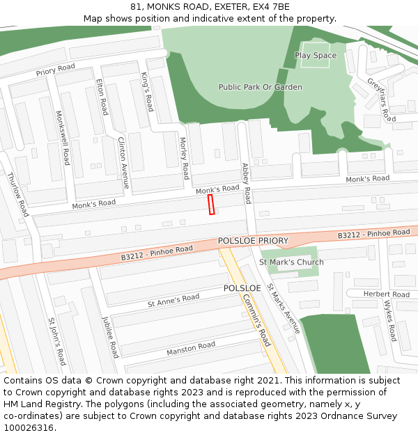 81, MONKS ROAD, EXETER, EX4 7BE: Location map and indicative extent of plot