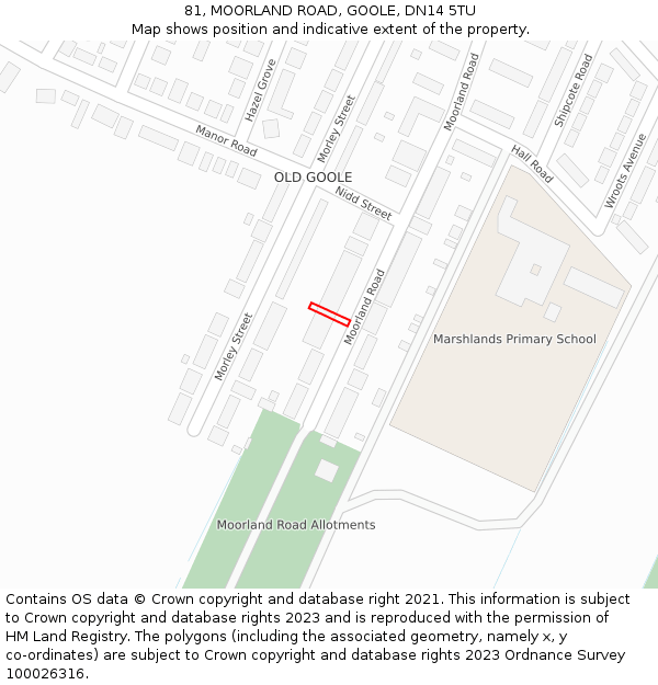 81, MOORLAND ROAD, GOOLE, DN14 5TU: Location map and indicative extent of plot