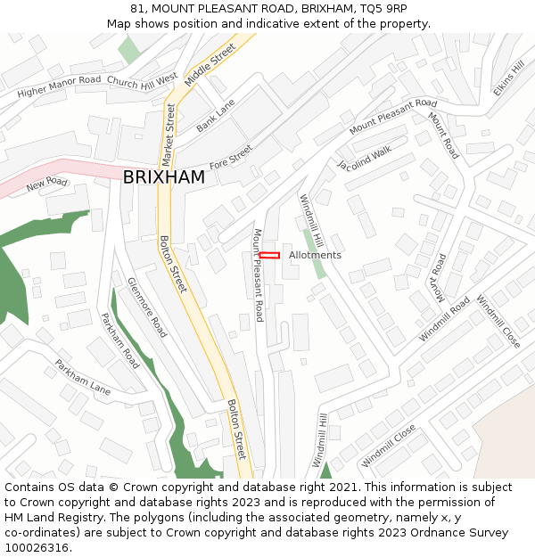 81, MOUNT PLEASANT ROAD, BRIXHAM, TQ5 9RP: Location map and indicative extent of plot
