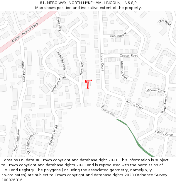 81, NERO WAY, NORTH HYKEHAM, LINCOLN, LN6 8JP: Location map and indicative extent of plot