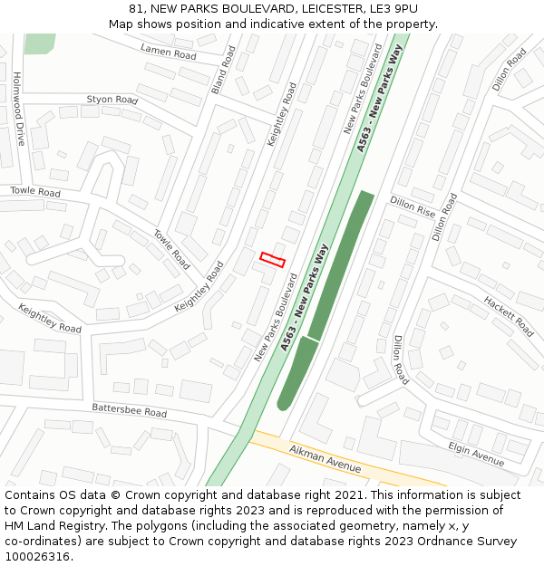 81, NEW PARKS BOULEVARD, LEICESTER, LE3 9PU: Location map and indicative extent of plot