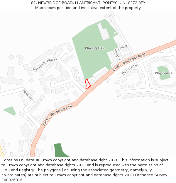 81, NEWBRIDGE ROAD, LLANTRISANT, PONTYCLUN, CF72 8EY: Location map and indicative extent of plot