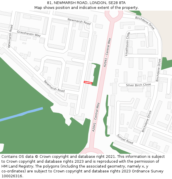 81, NEWMARSH ROAD, LONDON, SE28 8TA: Location map and indicative extent of plot