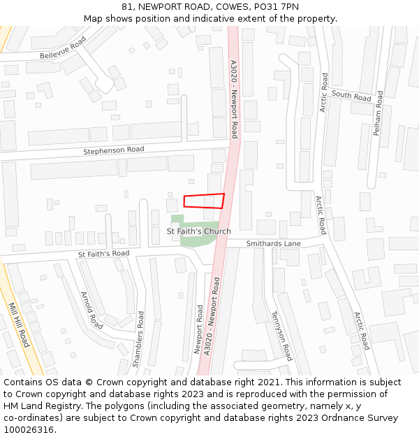 81, NEWPORT ROAD, COWES, PO31 7PN: Location map and indicative extent of plot