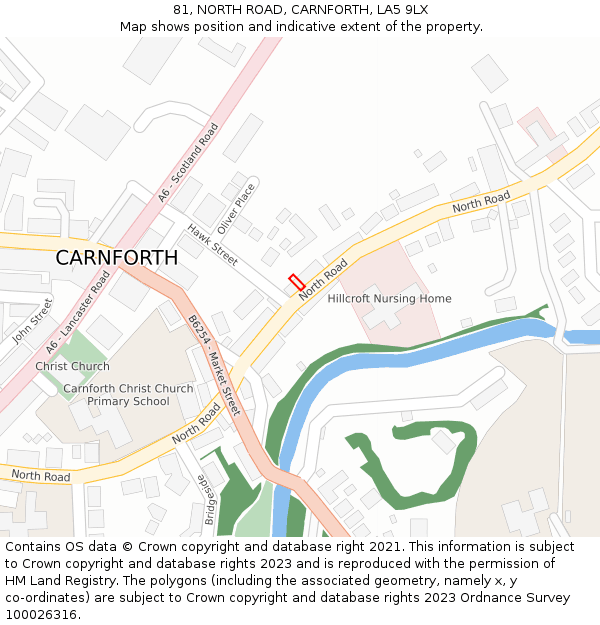 81, NORTH ROAD, CARNFORTH, LA5 9LX: Location map and indicative extent of plot