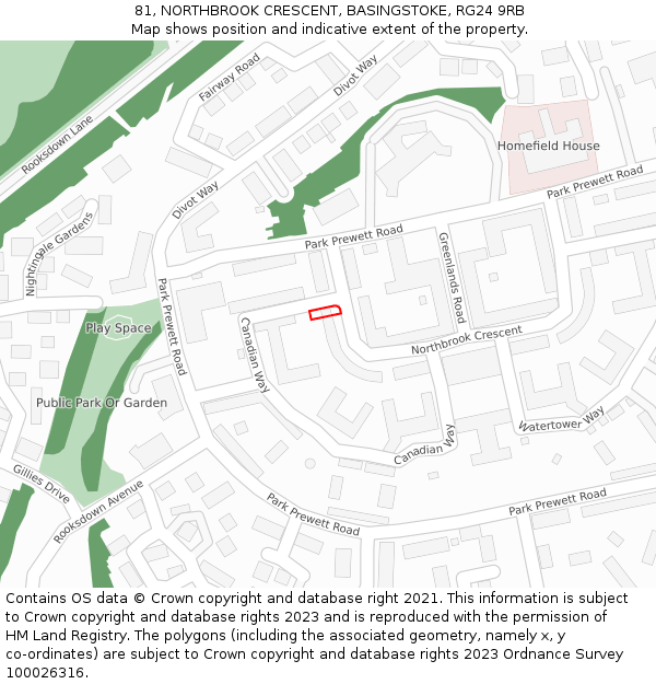 81, NORTHBROOK CRESCENT, BASINGSTOKE, RG24 9RB: Location map and indicative extent of plot