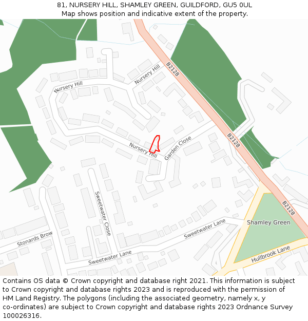 81, NURSERY HILL, SHAMLEY GREEN, GUILDFORD, GU5 0UL: Location map and indicative extent of plot