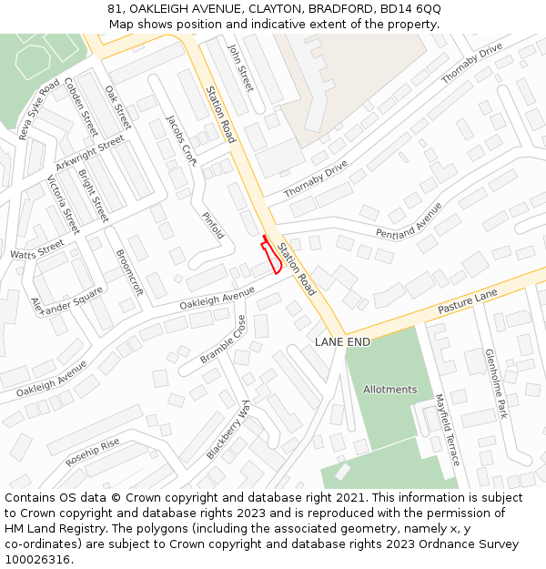 81, OAKLEIGH AVENUE, CLAYTON, BRADFORD, BD14 6QQ: Location map and indicative extent of plot