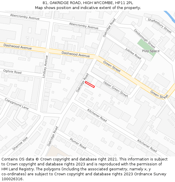 81, OAKRIDGE ROAD, HIGH WYCOMBE, HP11 2PL: Location map and indicative extent of plot