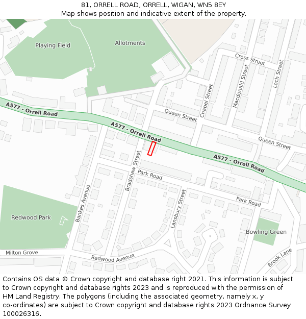 81, ORRELL ROAD, ORRELL, WIGAN, WN5 8EY: Location map and indicative extent of plot