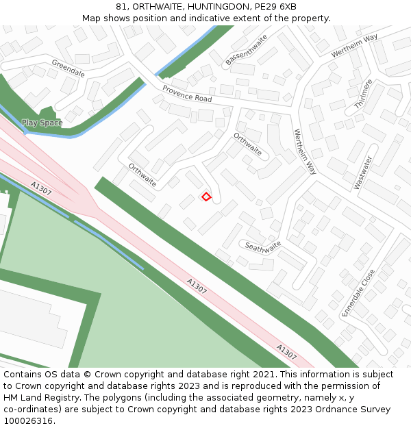 81, ORTHWAITE, HUNTINGDON, PE29 6XB: Location map and indicative extent of plot