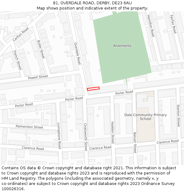 81, OVERDALE ROAD, DERBY, DE23 6AU: Location map and indicative extent of plot