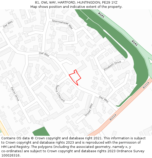 81, OWL WAY, HARTFORD, HUNTINGDON, PE29 1YZ: Location map and indicative extent of plot