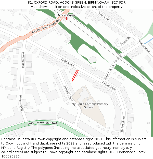 81, OXFORD ROAD, ACOCKS GREEN, BIRMINGHAM, B27 6DR: Location map and indicative extent of plot