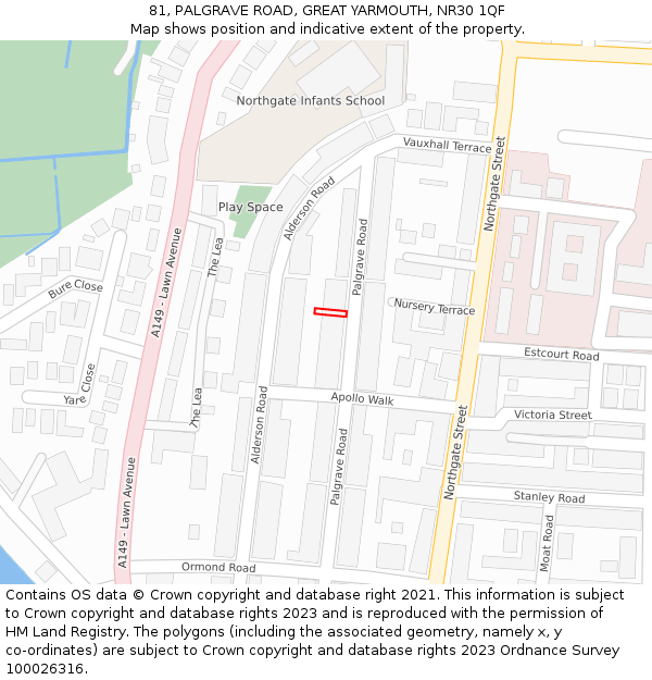 81, PALGRAVE ROAD, GREAT YARMOUTH, NR30 1QF: Location map and indicative extent of plot