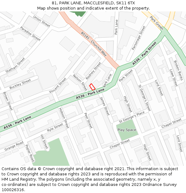 81, PARK LANE, MACCLESFIELD, SK11 6TX: Location map and indicative extent of plot