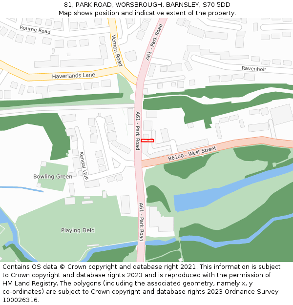 81, PARK ROAD, WORSBROUGH, BARNSLEY, S70 5DD: Location map and indicative extent of plot