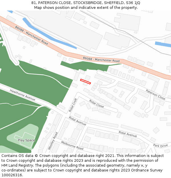81, PATERSON CLOSE, STOCKSBRIDGE, SHEFFIELD, S36 1JQ: Location map and indicative extent of plot