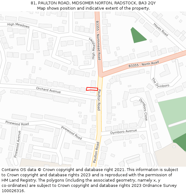 81, PAULTON ROAD, MIDSOMER NORTON, RADSTOCK, BA3 2QY: Location map and indicative extent of plot