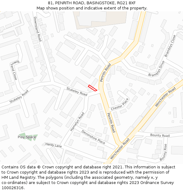 81, PENRITH ROAD, BASINGSTOKE, RG21 8XF: Location map and indicative extent of plot