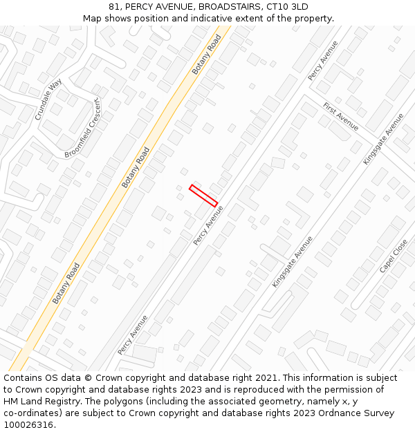 81, PERCY AVENUE, BROADSTAIRS, CT10 3LD: Location map and indicative extent of plot