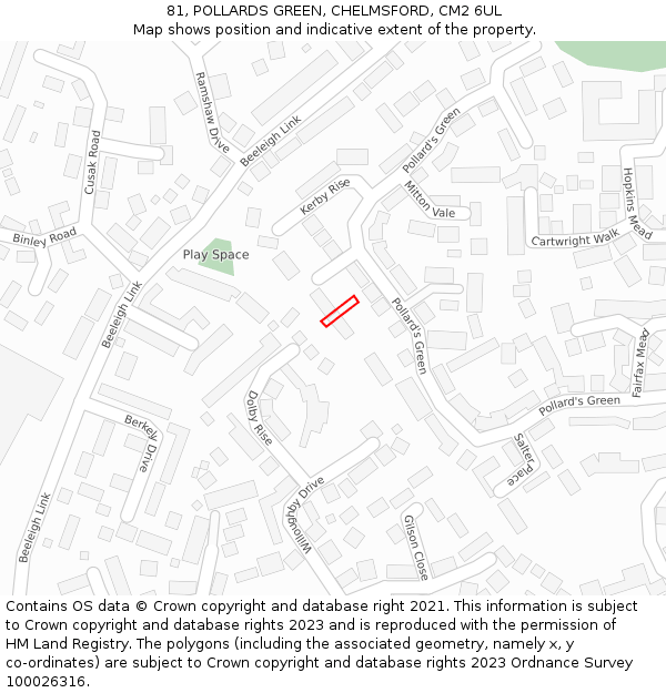 81, POLLARDS GREEN, CHELMSFORD, CM2 6UL: Location map and indicative extent of plot