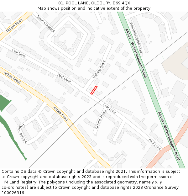 81, POOL LANE, OLDBURY, B69 4QX: Location map and indicative extent of plot