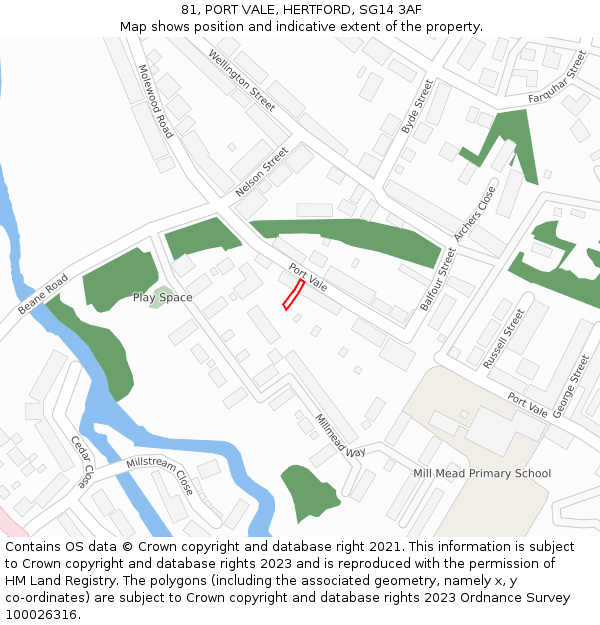 81, PORT VALE, HERTFORD, SG14 3AF: Location map and indicative extent of plot