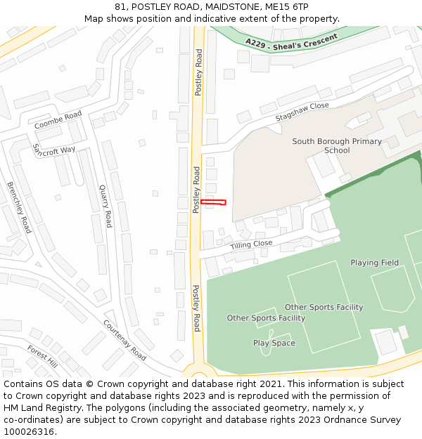 81, POSTLEY ROAD, MAIDSTONE, ME15 6TP: Location map and indicative extent of plot