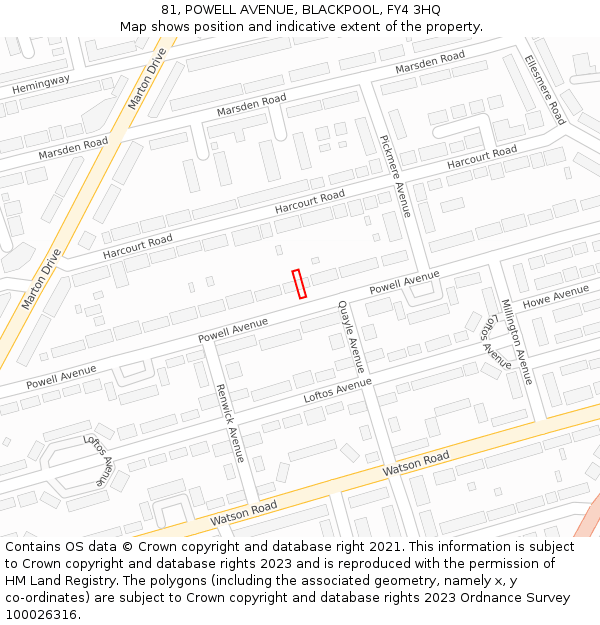 81, POWELL AVENUE, BLACKPOOL, FY4 3HQ: Location map and indicative extent of plot