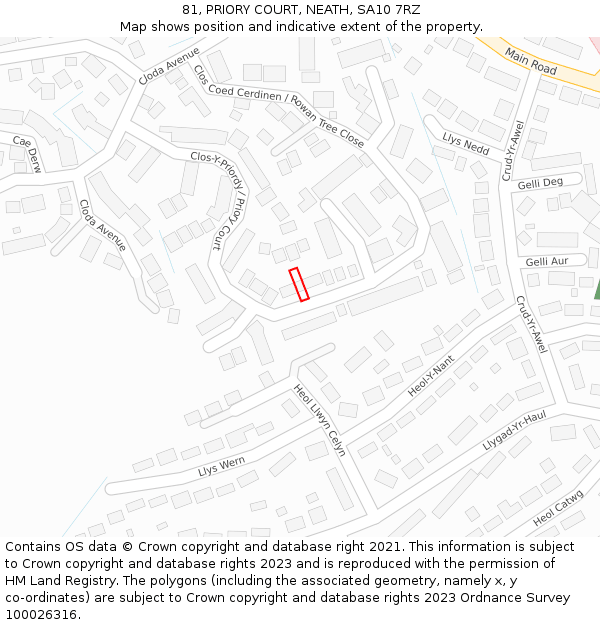 81, PRIORY COURT, NEATH, SA10 7RZ: Location map and indicative extent of plot