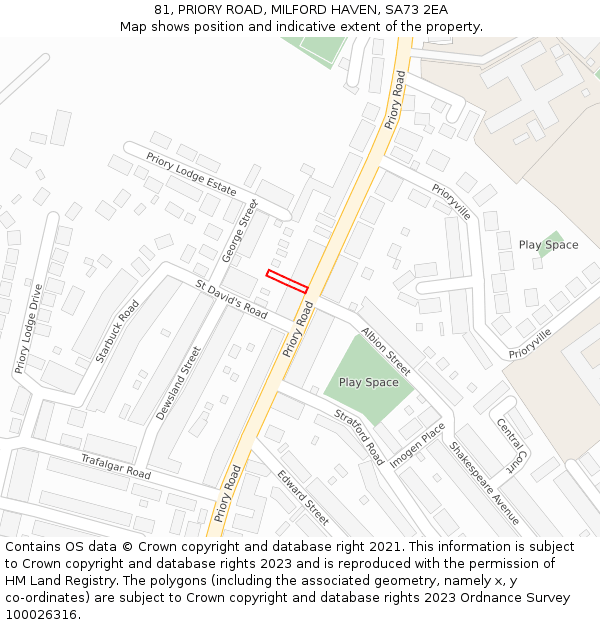 81, PRIORY ROAD, MILFORD HAVEN, SA73 2EA: Location map and indicative extent of plot